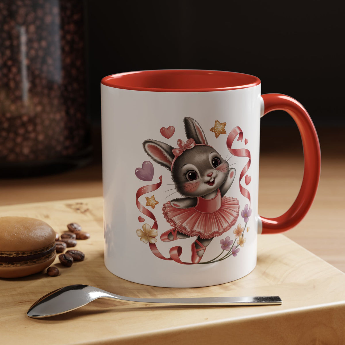 Ballerina Bunny Mug, Rabbit in a Pink Tutu with Flowers and Ribbons, Ballet Recital Gift for a Daughter or Dance Lover's Birthday Surprise