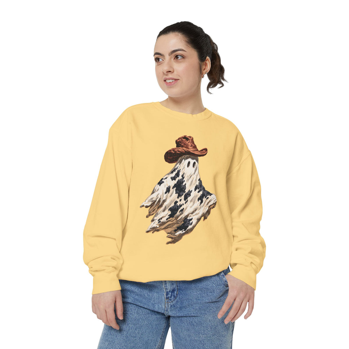 Western Ghost Halloween Sweatshirt, Cowboy Hat Spooky Pullover, Cute Vintage Fall Gift for Cowgirl, Country October Outfit for Women