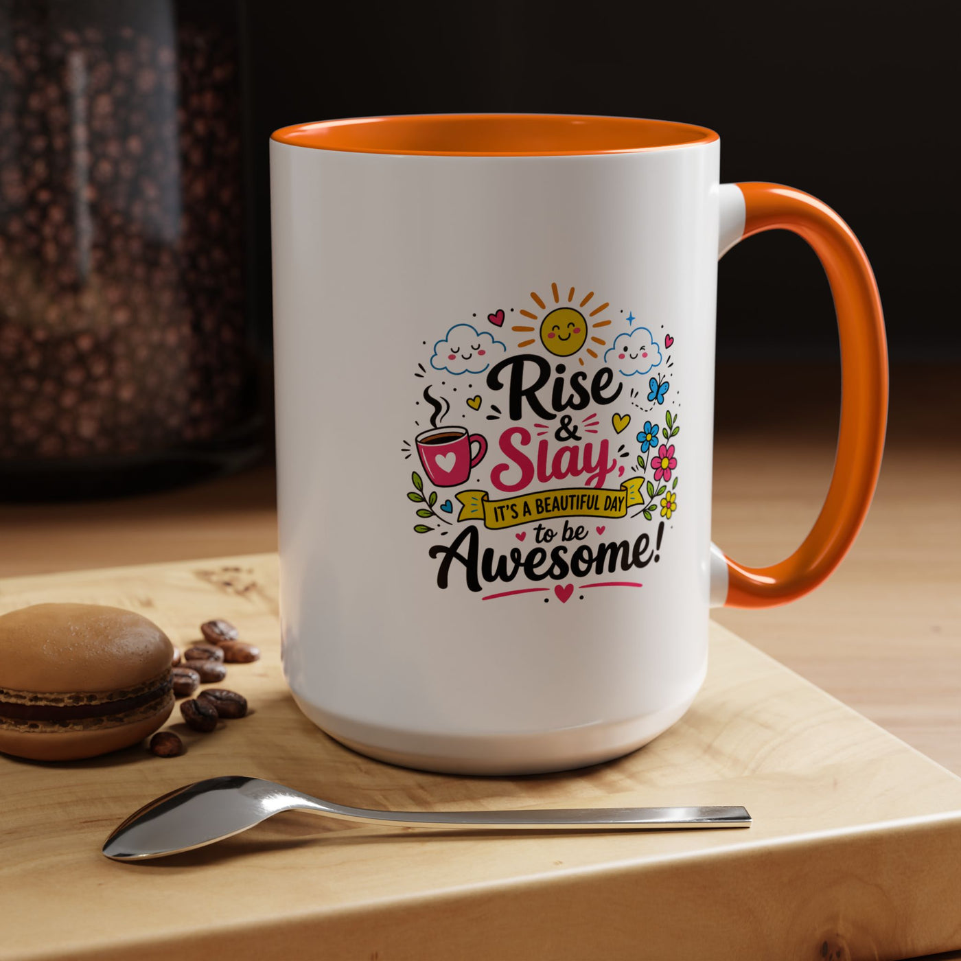 Rise and Slay Motivational Mug, Positive Quote Coffee Cup, Inspirational Gift for Her, Coworker Encouragement, Morning Routine Drinkware