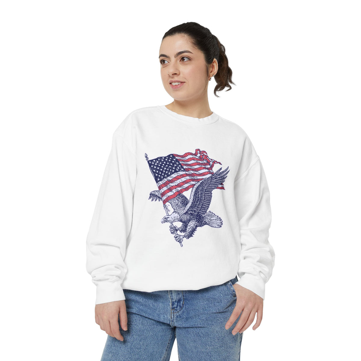 Bald Eagle American Flag Sweatshirt, Retro Patriotic Graphic, Gift for USA Pride Fans, Fourth of July Celebrations and Everyday Clothing