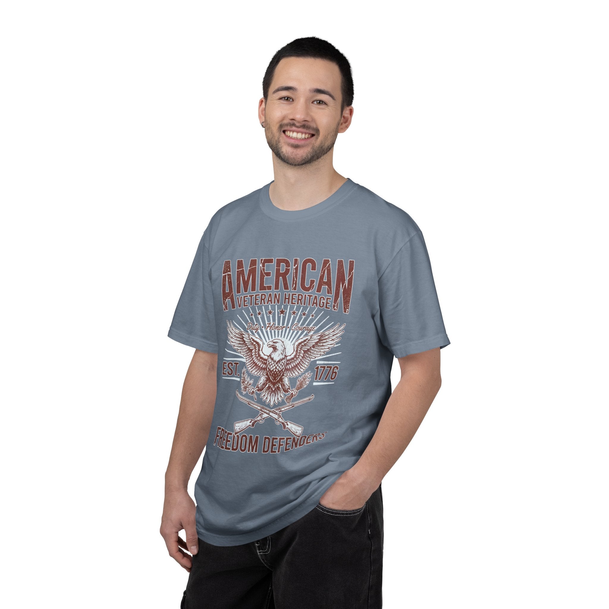American Veteran Heritage Shirt, Freedom Defenders T-Shirt, Patriotic Eagle Gift, Veterans Day or Military Retirement Tee for Proud Veteran