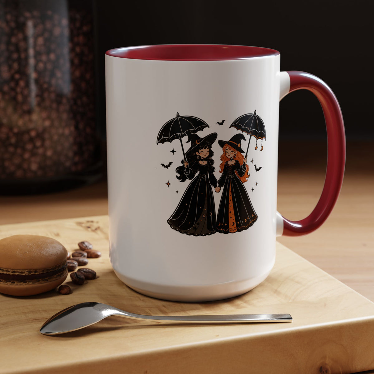 Witch Best Friends Mug, Gothic Halloween Black Accent Coffee Cup, Cute Matching Costume Gift for Bestie, Sister, Girlfriend or Partner