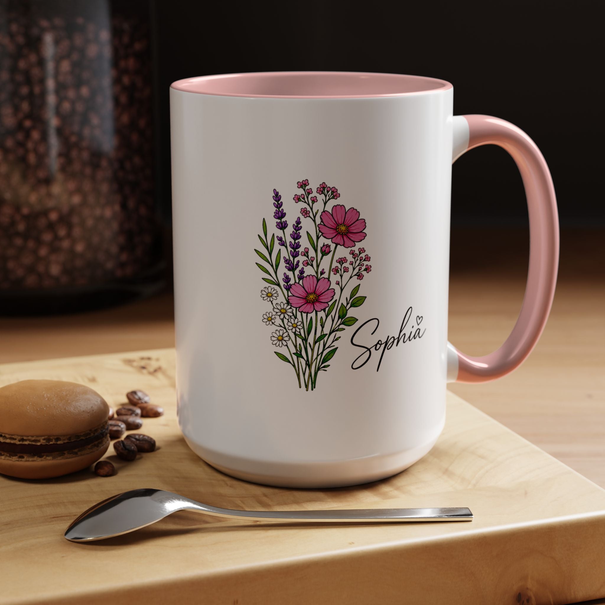 Personalized Floral Name Mug, Custom Wildflower Coffee Cup for Her, Birthday Gift for Women, Botanical Friend or Coworker Keepsake