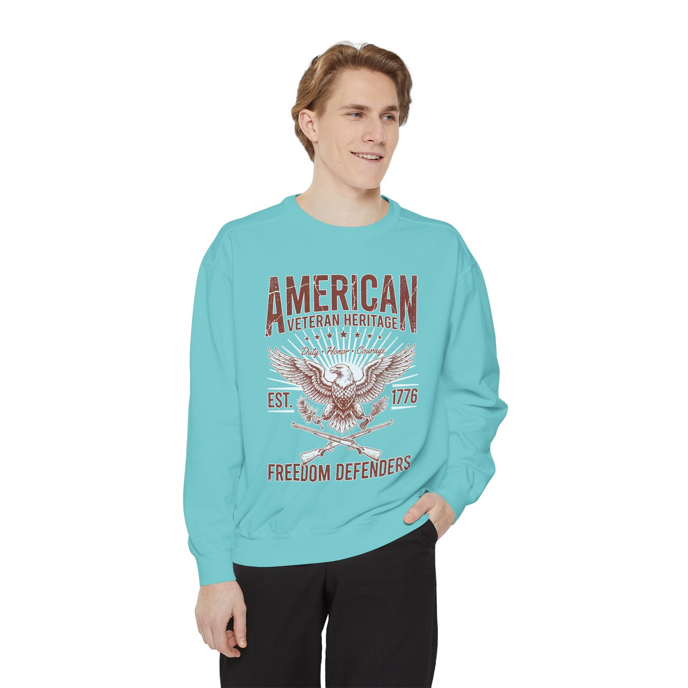 American Veteran Heritage Sweatshirt, Freedom Defenders Crewneck, Patriotic Eagle Gift, Veterans Day or Military Retirement Pullover