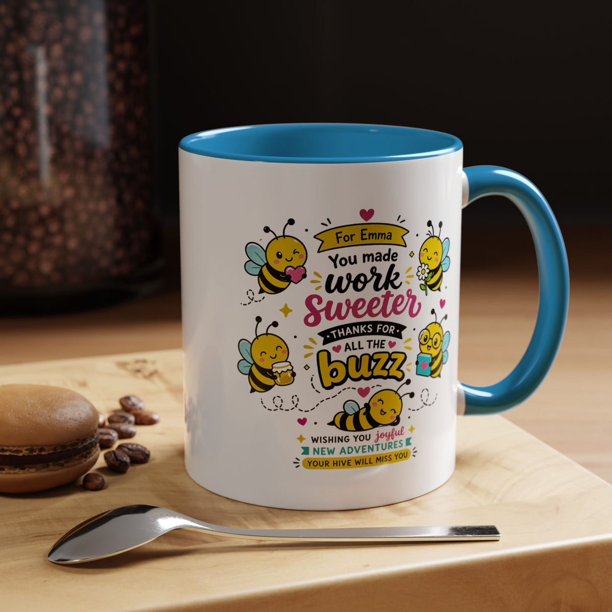 Personalized Coworker Farewell Mug with Name, You Made Work Sweeter Coffee Cup, Leaving Gift from Team, New Job Bee Office Keepsake