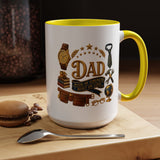 Best Dad in the World Coffee Mug, Father's Day Gift from Daughter or Son, Handy Papa Birthday Ceramic Tea Cup with Tools and Watch