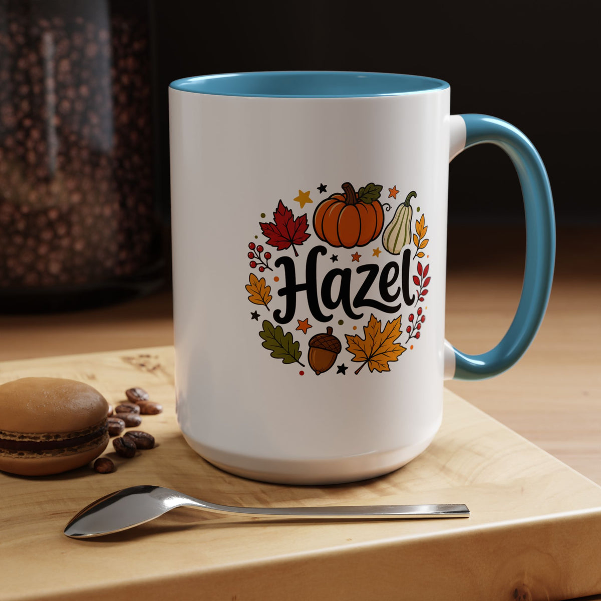 Personalized Fall Name Mug, Custom Hazel Pumpkin Coffee Cup, Autumn Birthday Gift for Her, Thanksgiving Keepsake, Cozy Seasonal Present