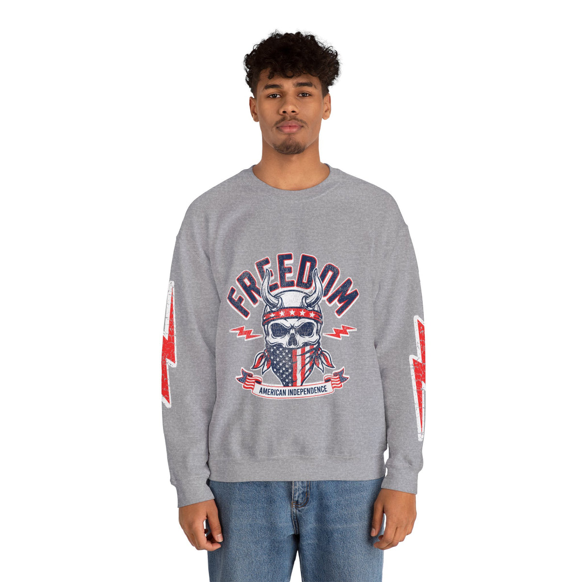 Freedom American Independence Sweatshirt, Patriotic Skull Crewneck, USA Flag Pullover, Fourth of July Outfit, Americana Gift for Him