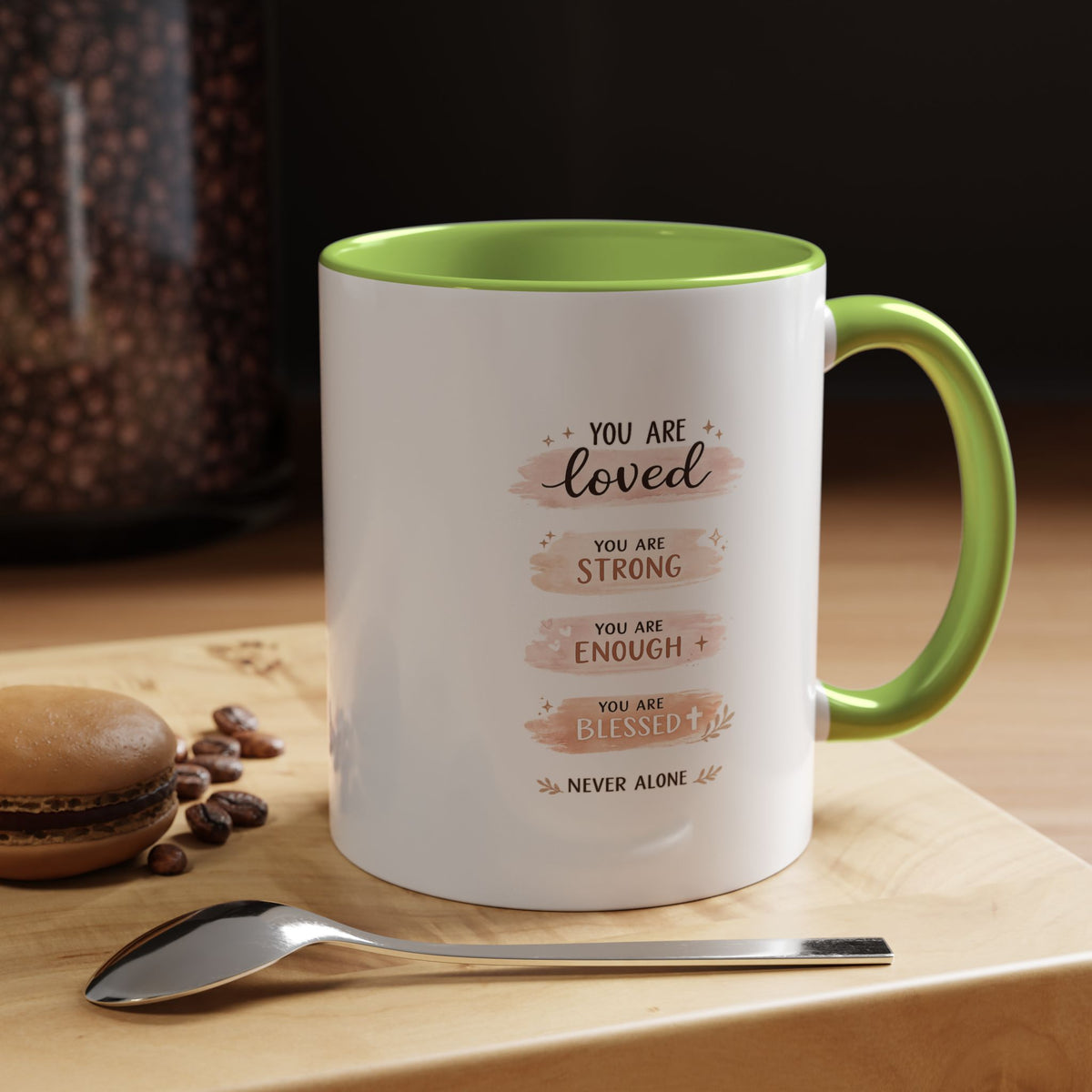 You Are Loved Strong Enough Blessed Coffee Mug, Encouraging Mental Health Gift for Friends, Cute Inspirational Daily Affirmations Tea Cup with Pink Handle