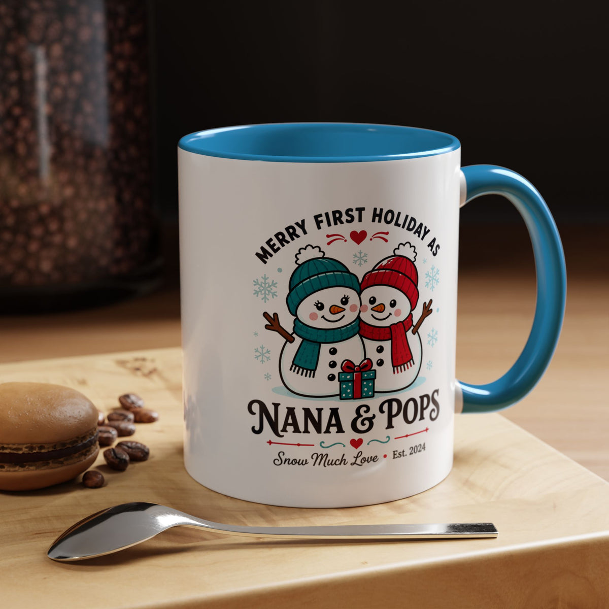 Personalized First Christmas Grandparents Mug, Nana and Pops Holiday Coffee Cup, New Grandparent Gift, Custom Names and Established Year