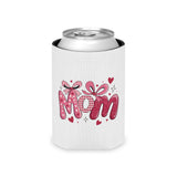 Mom Can Cooler, Mother's Day Drink Holder, Pink Bow Beverage Sleeve, Mom Gift for Her, Cute Beer Can Cozy, Floral Heart Drinkware