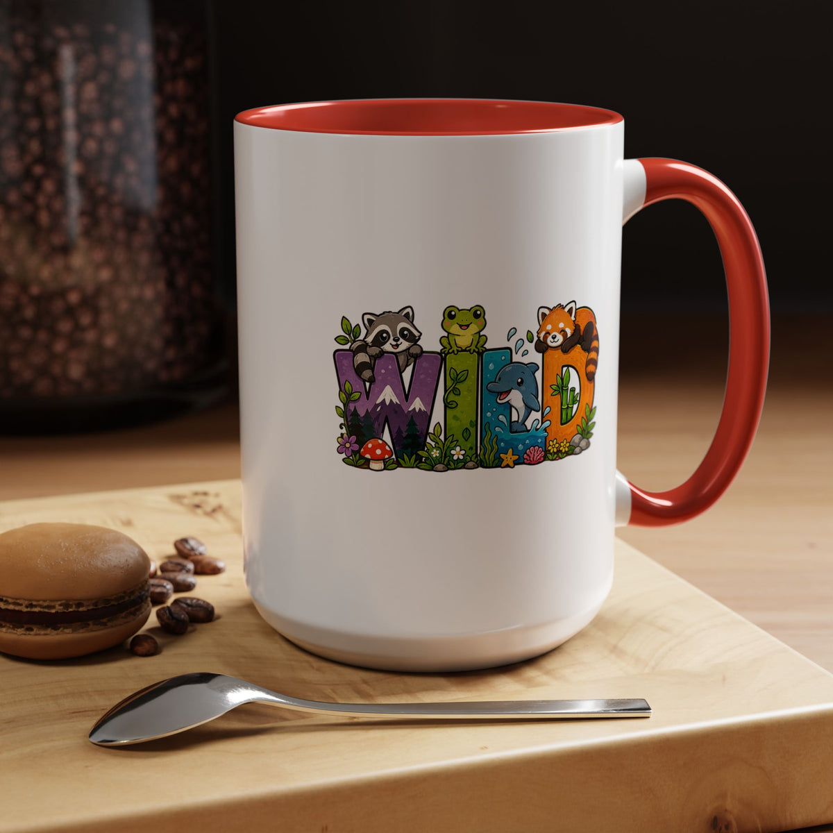 Wild Animal Mug, Colorful Nature Coffee Cup, Cute Wildlife Lover Gift for Kids, Zoo Teacher Classroom Drinkware, Birthday Present for Kids