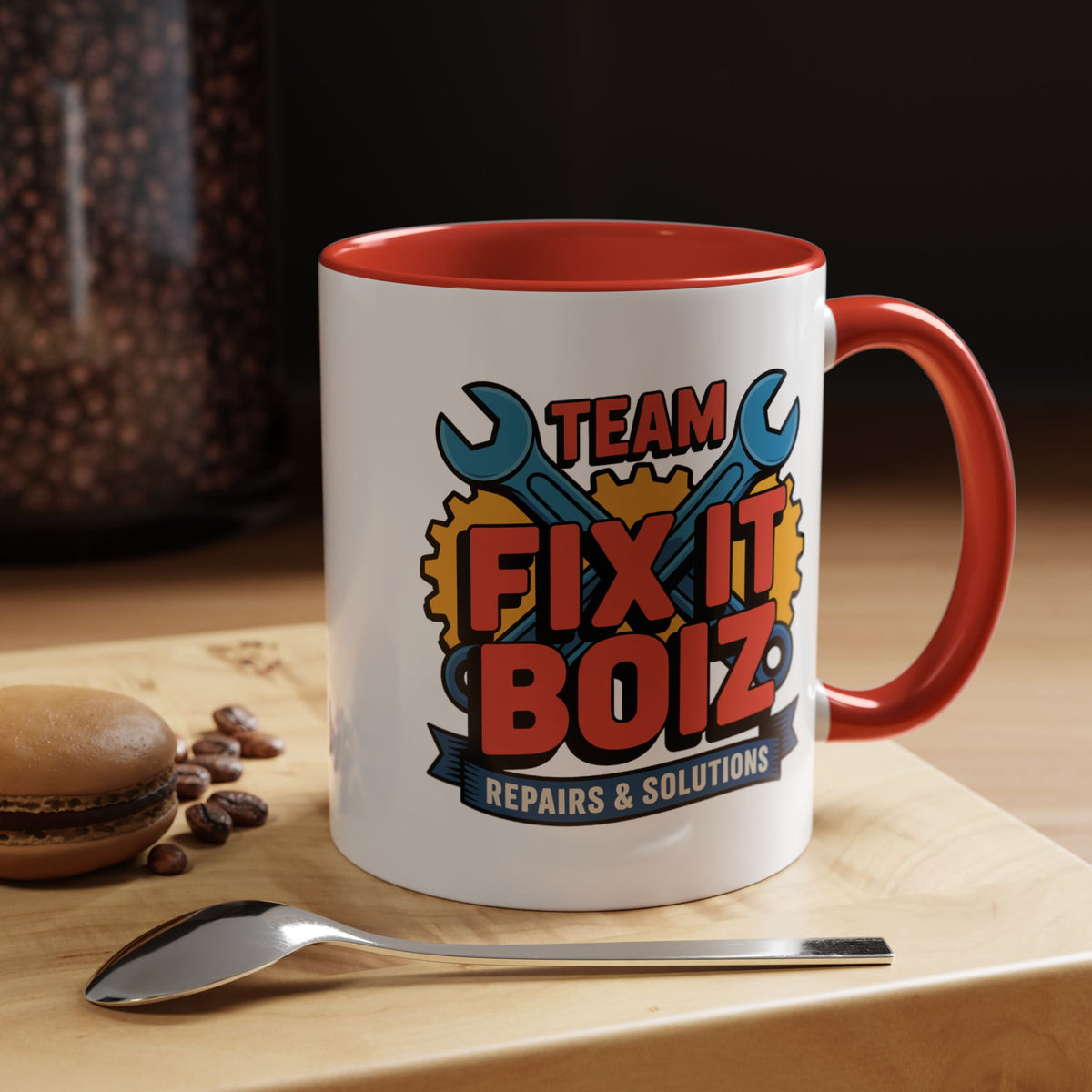 Mechanic Coffee Mug, Team Fix It Boiz Wrench and Gear Design, Handyman Gift for Dad or a Repair Crew Coworker, Workshop Coffee Break Cup