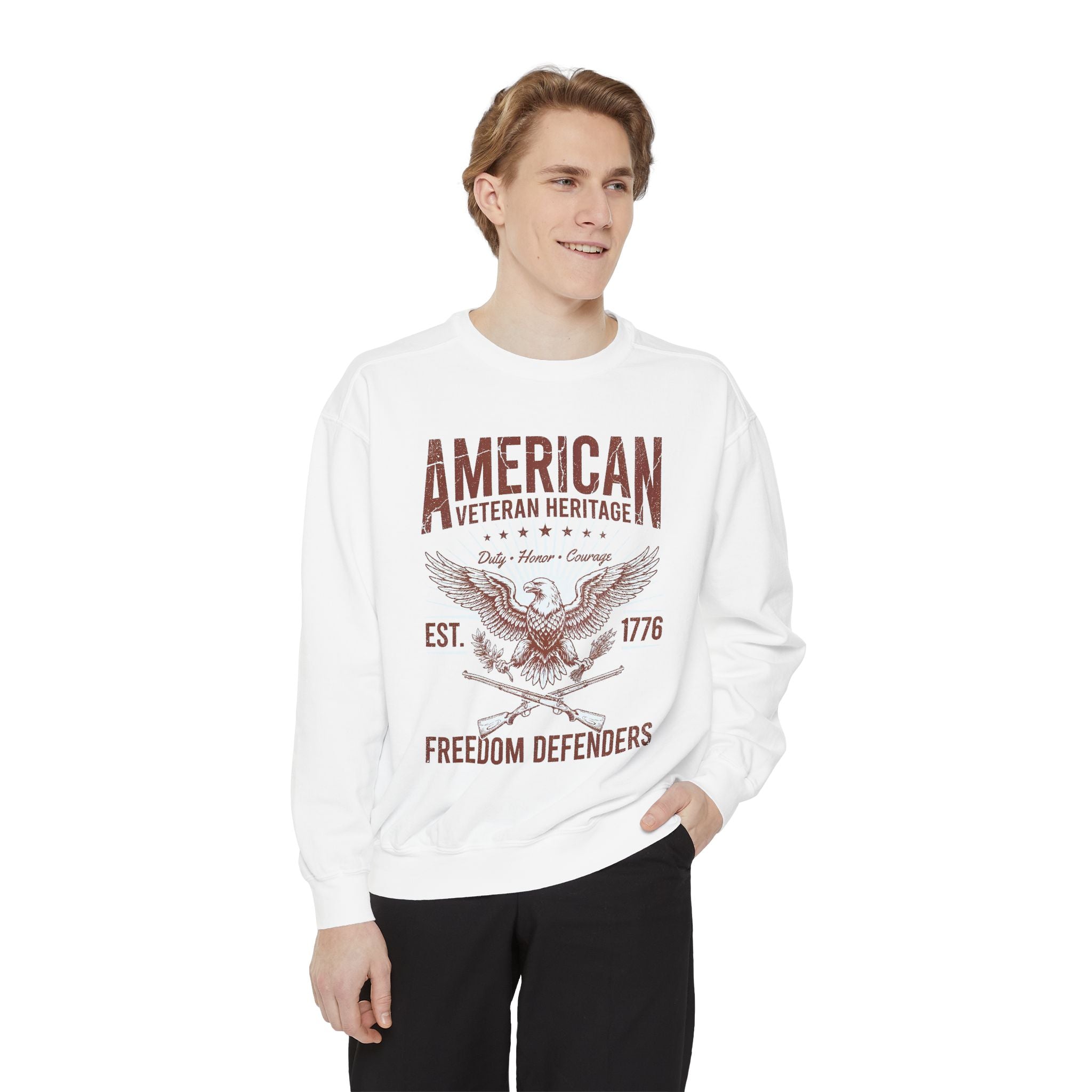 American Veteran Heritage Sweatshirt, Freedom Defenders Crewneck, Patriotic Eagle Gift, Veterans Day or Military Retirement Pullover