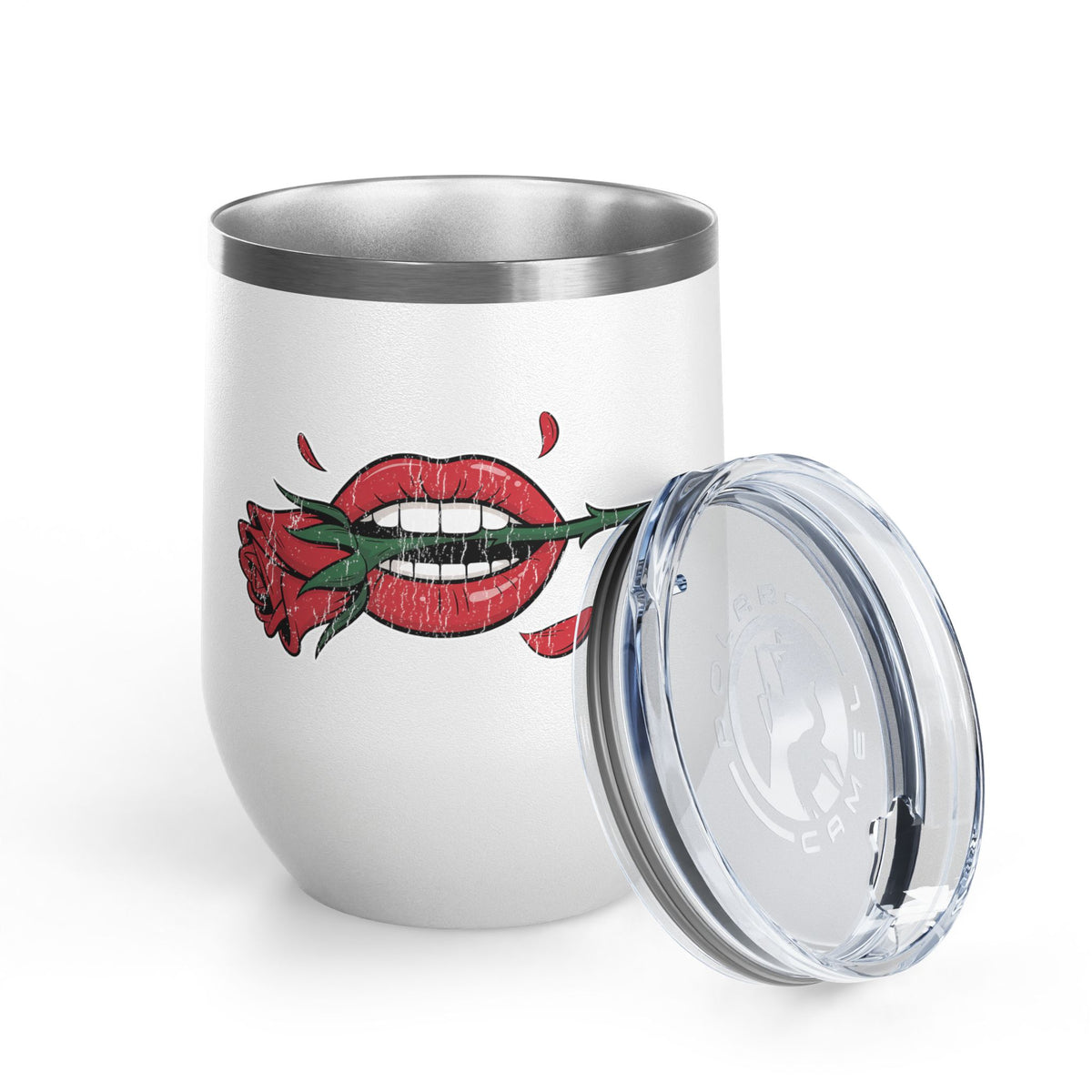 Red Lips and Rose Wine Tumbler, Gothic Romantic Stainless Steel Cup, Valentine's Day Gift for Her, Alternative Love Gift