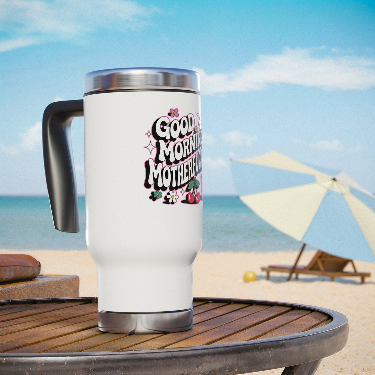 Funny Coffee Travel Mug, Good Morning Sarcastic Cup, Floral Stainless Steel Mug, Funny Gift for Her, Coworker Gift