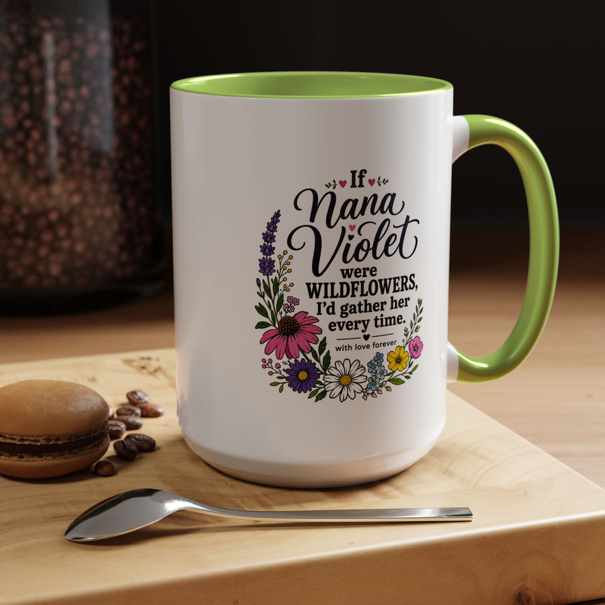 Nana Violet Wildflower Mug, Floral Grandmother Coffee Cup, Sentimental Gift from Grandchild, Birthday or Mothers Day Present