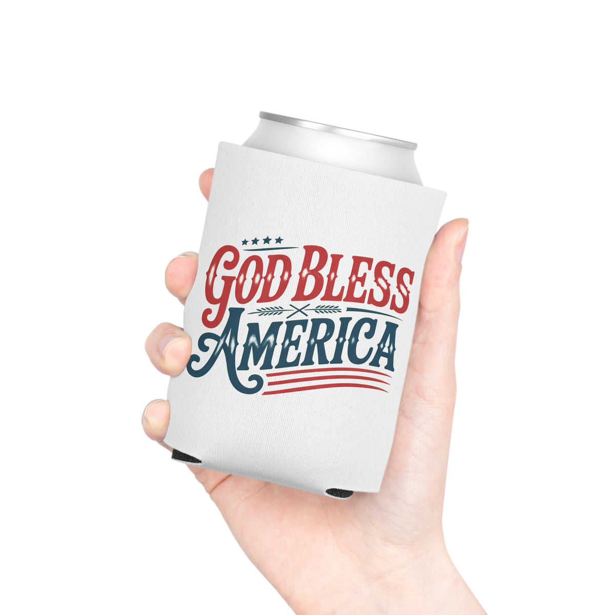 God Bless America Can Cooler, Patriotic Drink Holder, American Flag Beer Cozy, 4th of July Party Gift, USA Camping Accessory