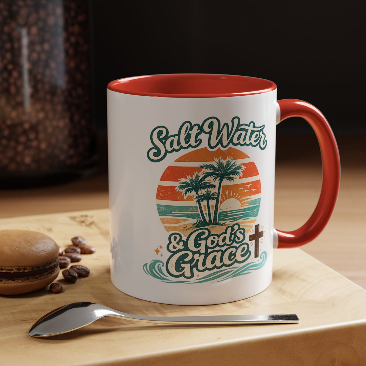 Christian Beach Lover Coffee Mug, Salt Water and God's Grace Mug, Coastal Faith Gift, Religious Ocean Lover Cup, Christian Gift