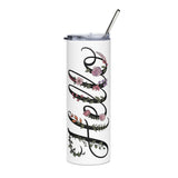Floral Script Skinny Tumbler, Elegant Flower Drink Cup, Feminine Botanical Tumbler, Gift for Her, Birthday Gift, Teacher Gift, Coffee Cup