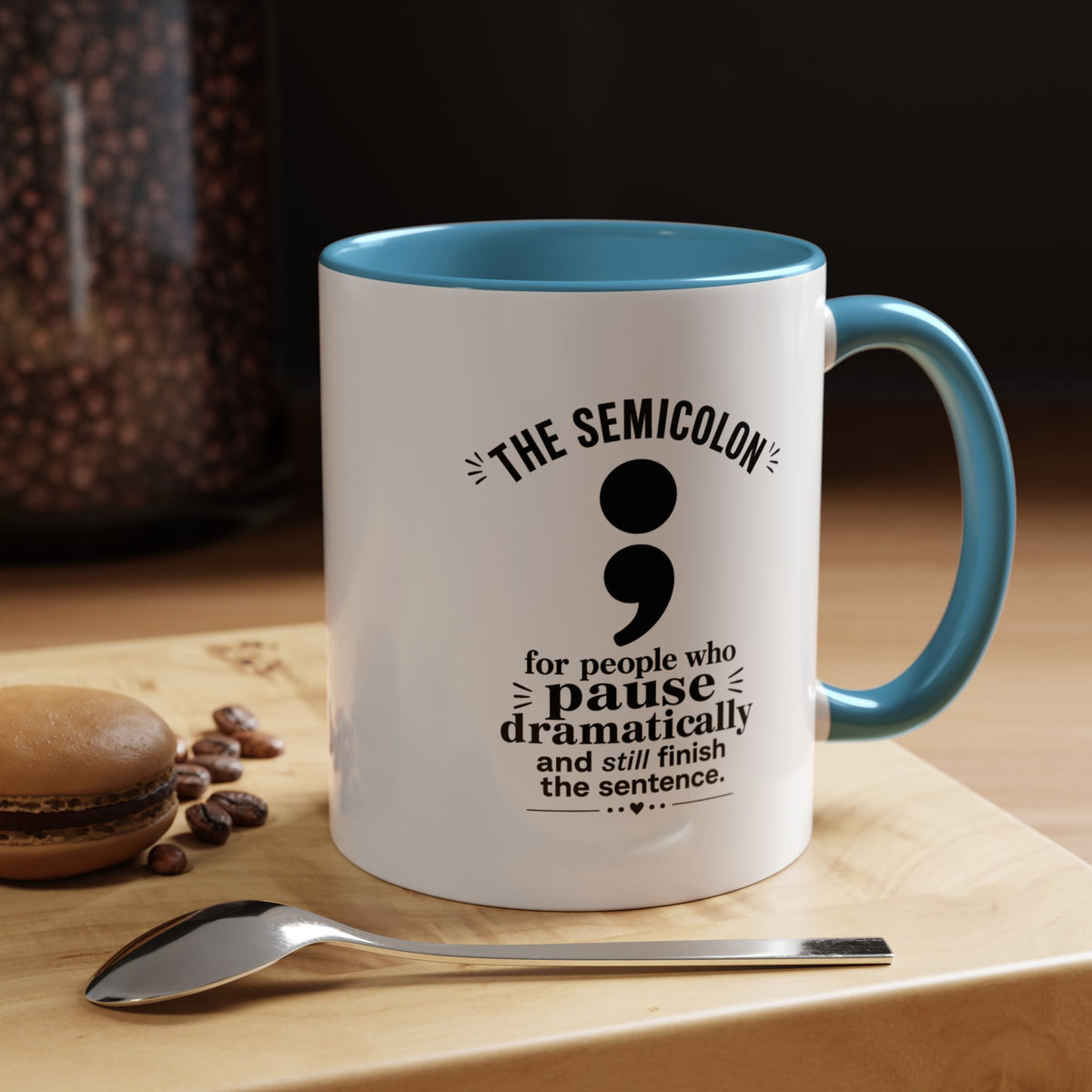 Funny Semicolon Mug, Grammar Teacher Coffee Cup, Punctuation Joke Gift for Writer, English Teacher Birthday Present, Book Lover Humor