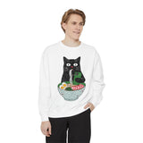Ramen Cat Comfort Colors Sweatshirt, Funny Cat Eating Noodles Shirt, Cat Lover Graphic Crewneck, Foodie Gift Idea