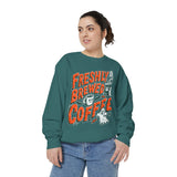 Coffee Lover Halloween Sweatshirt, Freshly Brewed Coffee Ghost Pullover, Cute Spooky Season Gift for Barista and Caffeine Fan, Gift for Her