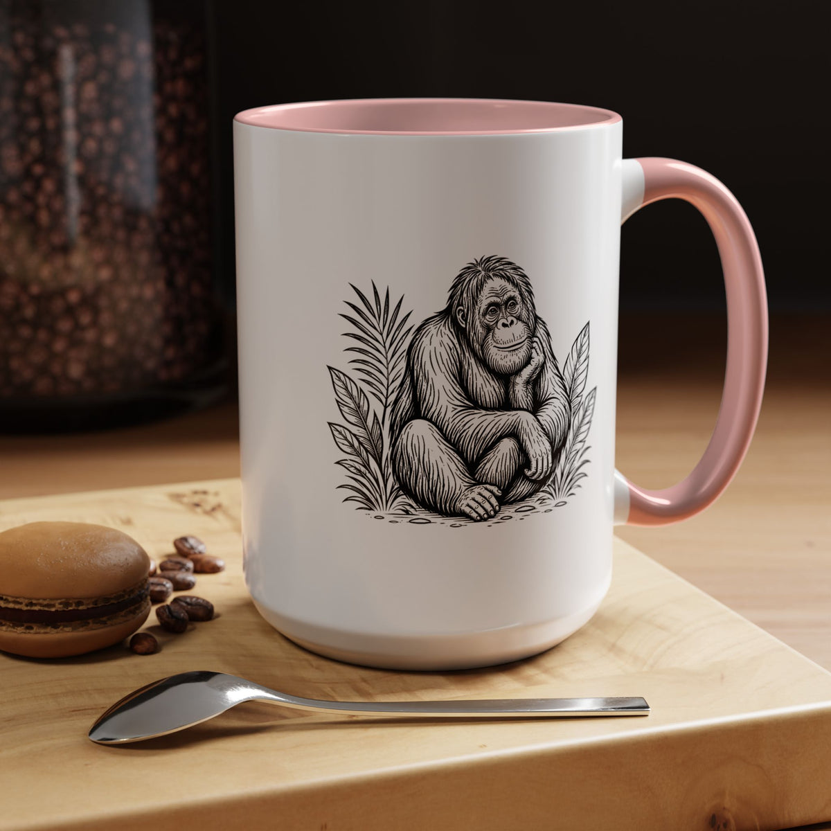 Orangutan Mug, Black and White Primate Coffee Cup, Jungle Animal Lover Gift, Wildlife Conservation Present, Rustic Nature Decor Gift