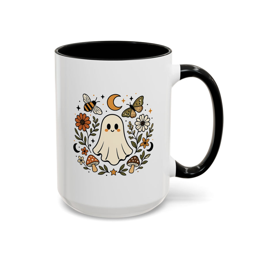 Cute Ghost Halloween Mug, Floral Mushroom Coffee Cup, Cottagecore Spooky Season Gift for Her, Boo Basket Filler, Fall Birthday Present