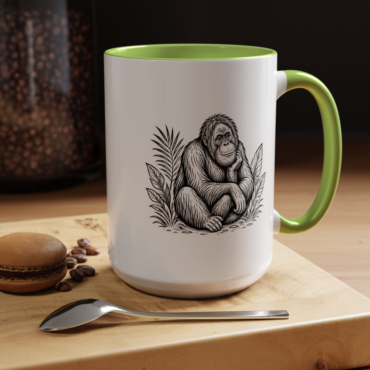 Orangutan Mug, Black and White Primate Coffee Cup, Jungle Animal Lover Gift, Wildlife Conservation Present, Rustic Nature Decor Gift