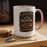 Funny Adult Humor Mug, Warning Total Asshole Coffee Mug, Sarcastic Gift for Men, Offensive Humor Cup, Funny Friend Gift