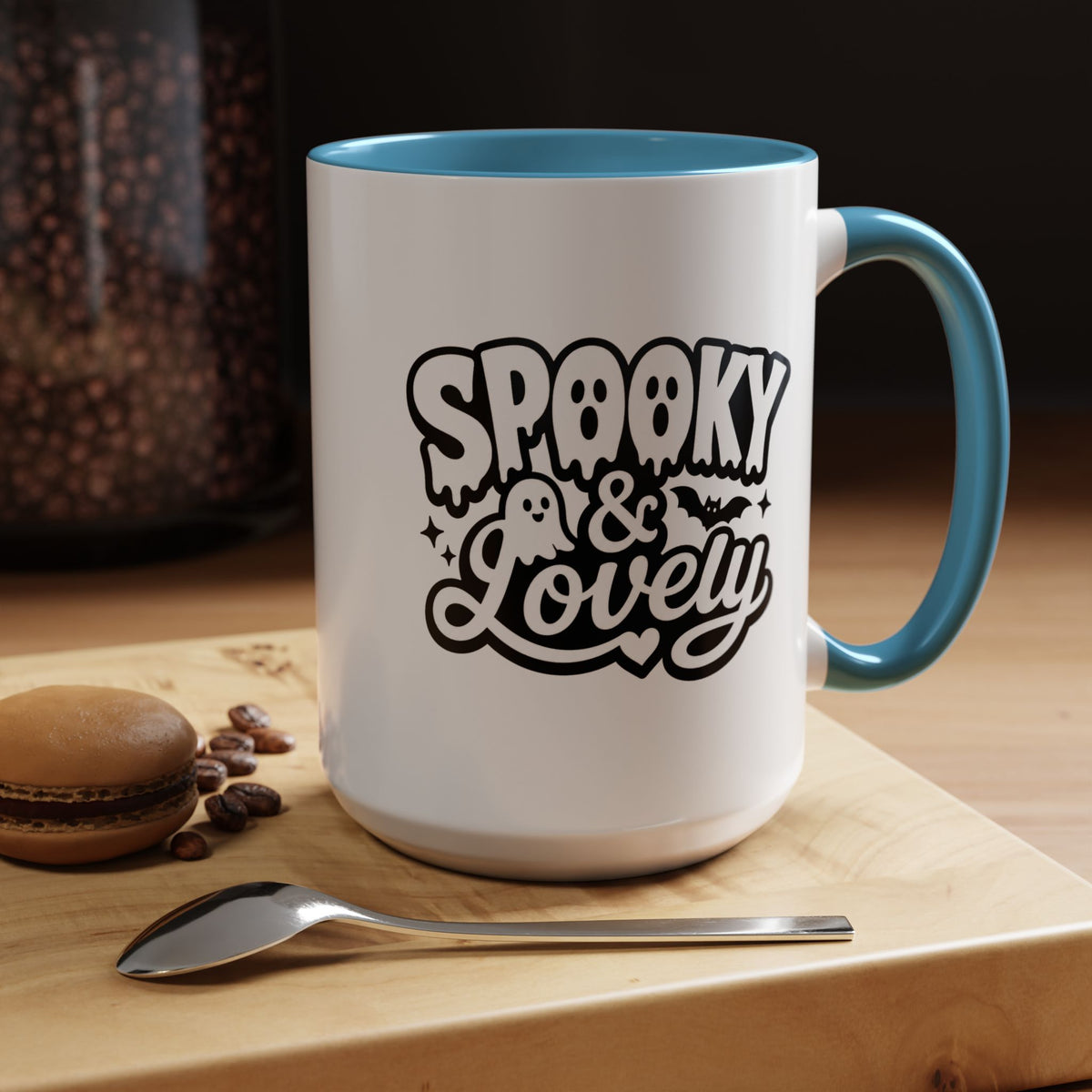 Spooky and Lovely Mug, Cute Ghost Halloween Coffee Cup, Black and White Spooky Season Gift for Her, Gothic Fall Drinkware