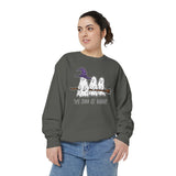 We Boo at Dawn Ghost Sweatshirt, Funny Halloween Witch Broom Pullover, Cute Spooky Season Gift for Friends and Ghost Lovers, October Outfit