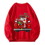 Reindeer Red Truck Sweatshirt, Christmas Graphic Crewneck Pullover