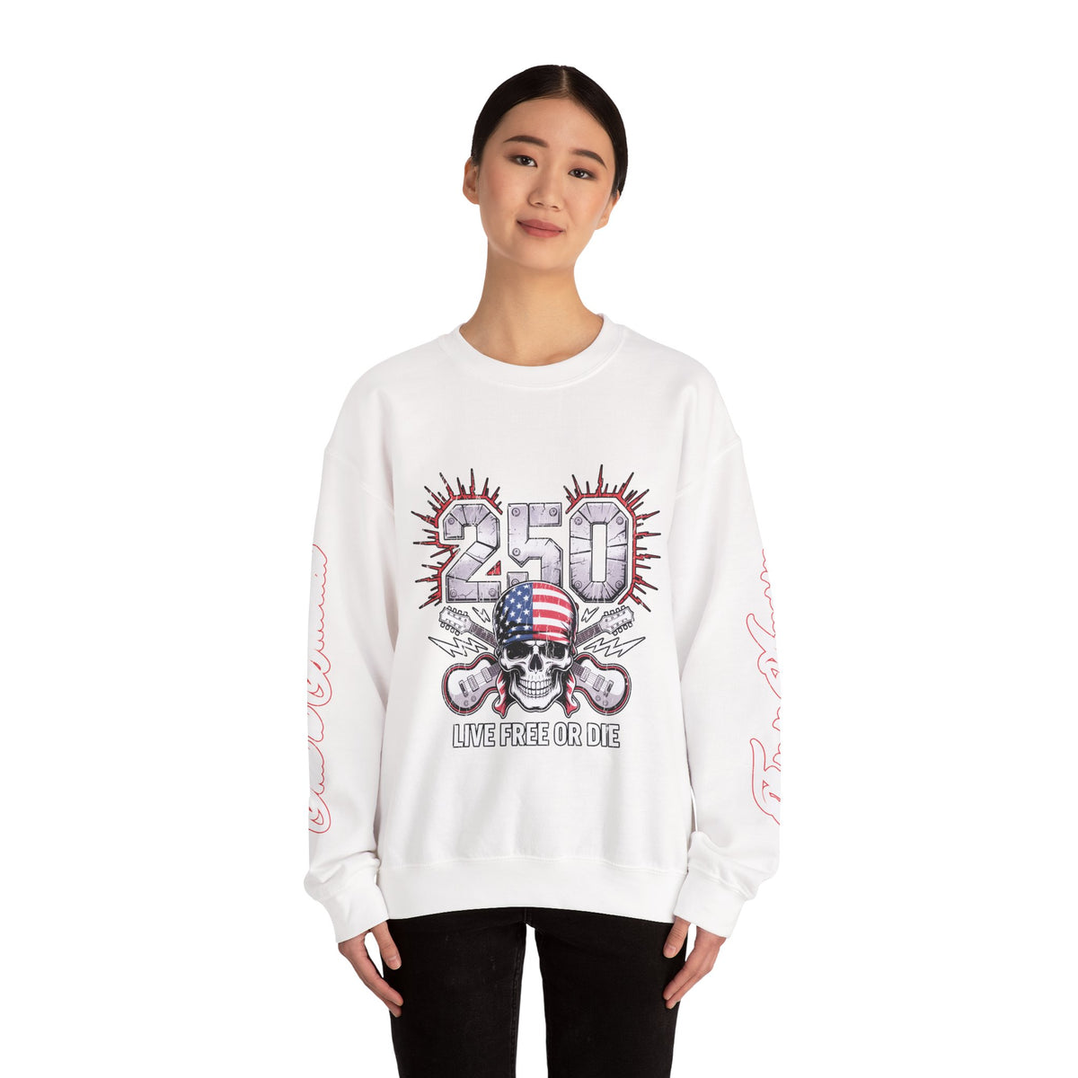 250 Live Free or Die Sweatshirt, Patriotic Skull Crewneck, American Flag Pullover, USA 250th Anniversary Gift, Fourth of July Top
