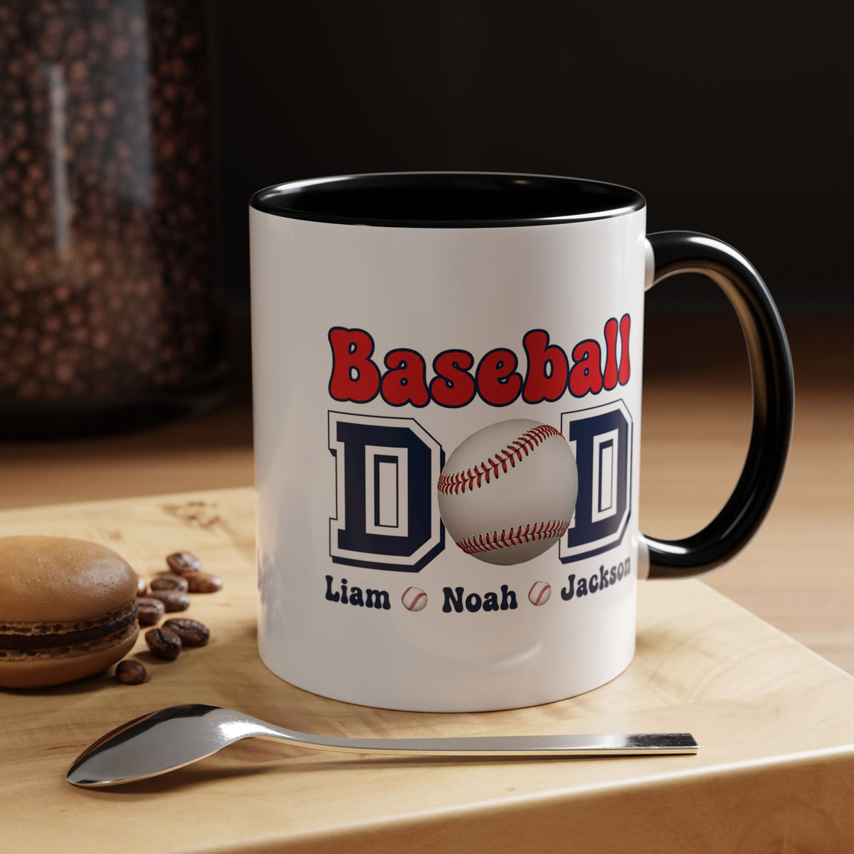 Custom Baseball Dad Coffee Mug with Kids Names, Personalized Sports Father's Day Gift, Cute Team Coach Appreciation Ceramic Tea Cup