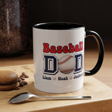 Custom Baseball Dad Coffee Mug with Kids Names, Personalized Sports Father's Day Gift, Cute Team Coach Appreciation Ceramic Tea Cup