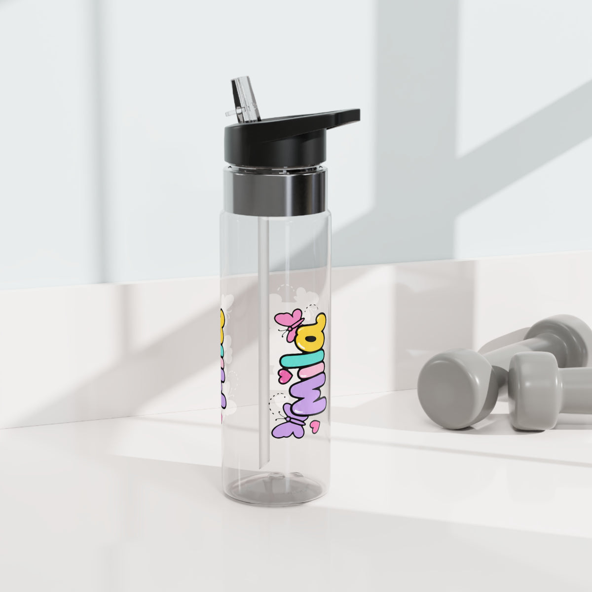 Personalized Butterfly Water Bottle, Custom Name Drink Bottle for Girls, Pastel Kids School Bottle, Cute Birthday Gift for Her