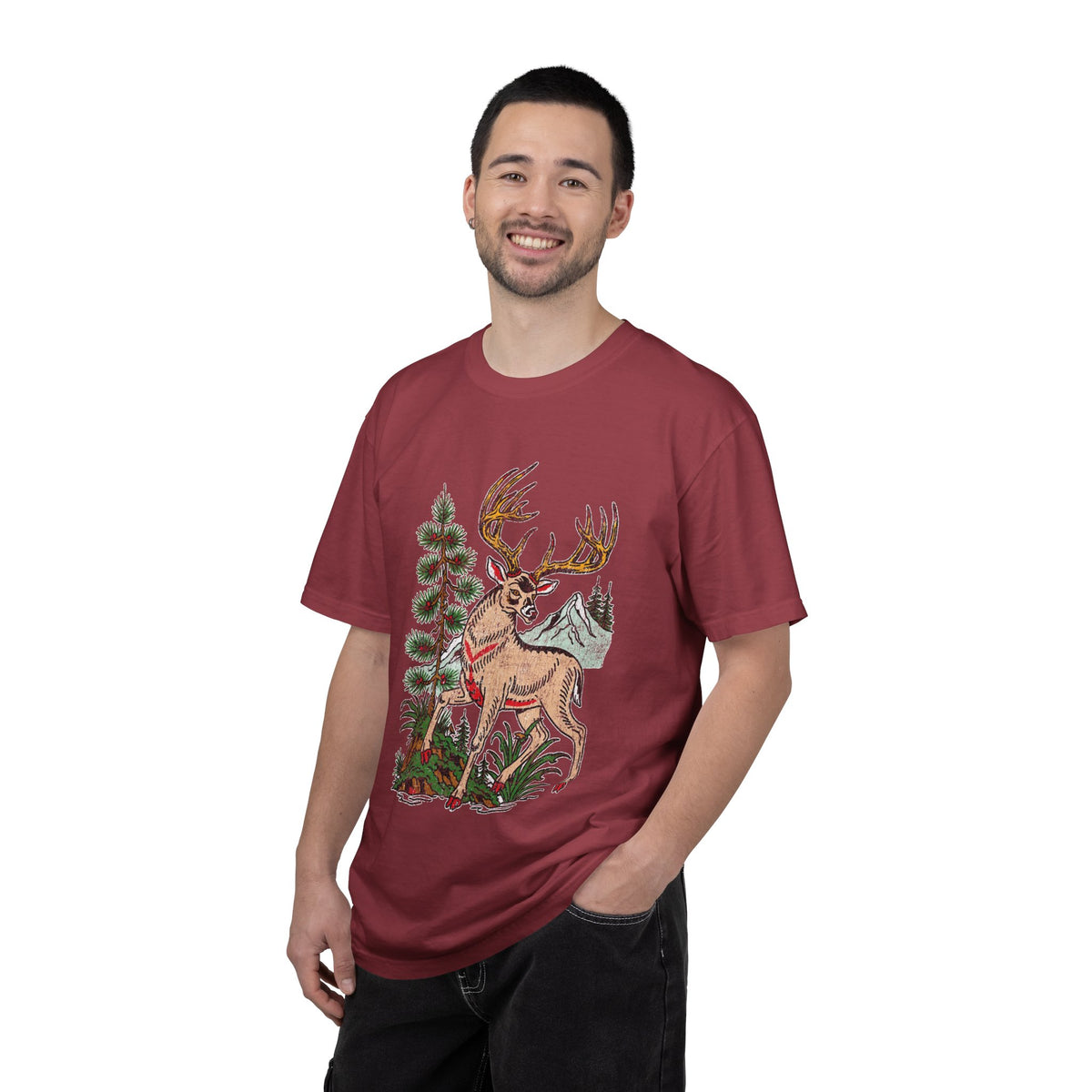 Woodland Deer Shirt, Rustic Stag and Mountain Graphic, Gift for Wildlife Lovers and Hikers, Forest Inspired Cabin Weekend Clothing