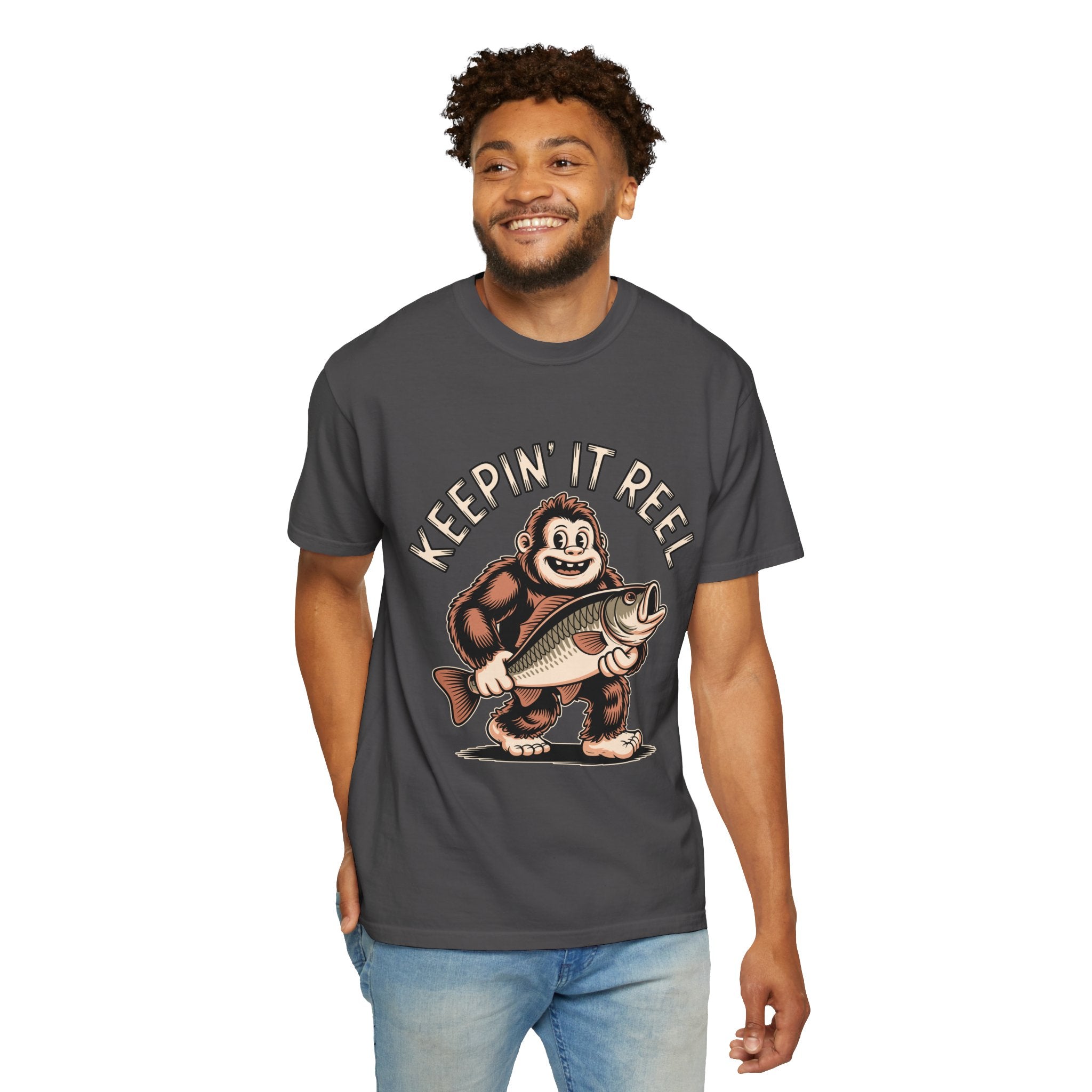 Funny Sasquatch Fishing Comfort Colors Shirt, Keepin It Reel Bigfoot Angler Tee, Fisherman Gift Shirt, Lake Life Outdoor Graphic Tee