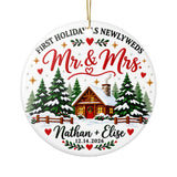 Personalized Newlywed Christmas Ornament, Mr and Mrs Cabin with Names and Wedding Date, First Holiday Keepsake Gift for Married Couples