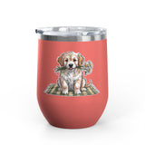 Golden Puppy Wine Tumbler, Cute Dog and Flower Cup, Gift for Dog Moms, Puppy Lovers, Pet Parents and Animal Lovers