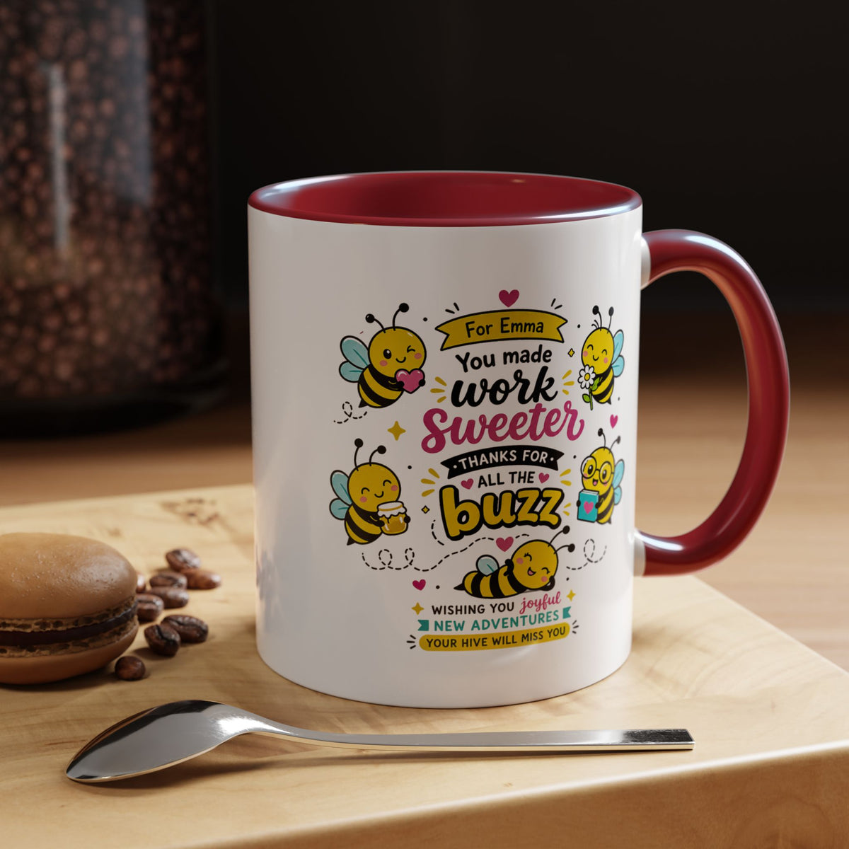 Personalized Coworker Farewell Mug with Name, You Made Work Sweeter Coffee Cup, Leaving Gift from Team, New Job Bee Office Keepsake