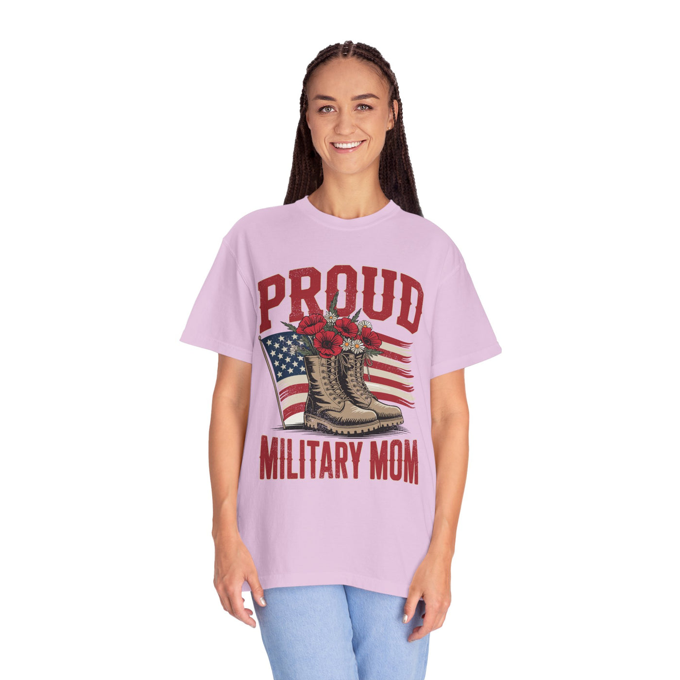 Proud Military Mom Shirt, Patriotic Army Mom T Shirt, Boots and Flowers Graphic Tee, American Flag Family Support Gift