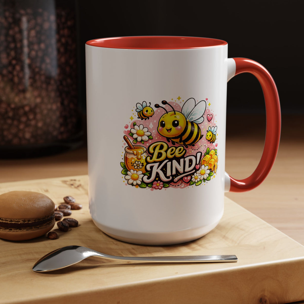 Bee Kind Coffee Mug, Cute Bumblebee Floral Black Accent Cup, Sweet Positive Kindness Gift for Bee Lover, Teacher, Friend or Gardener