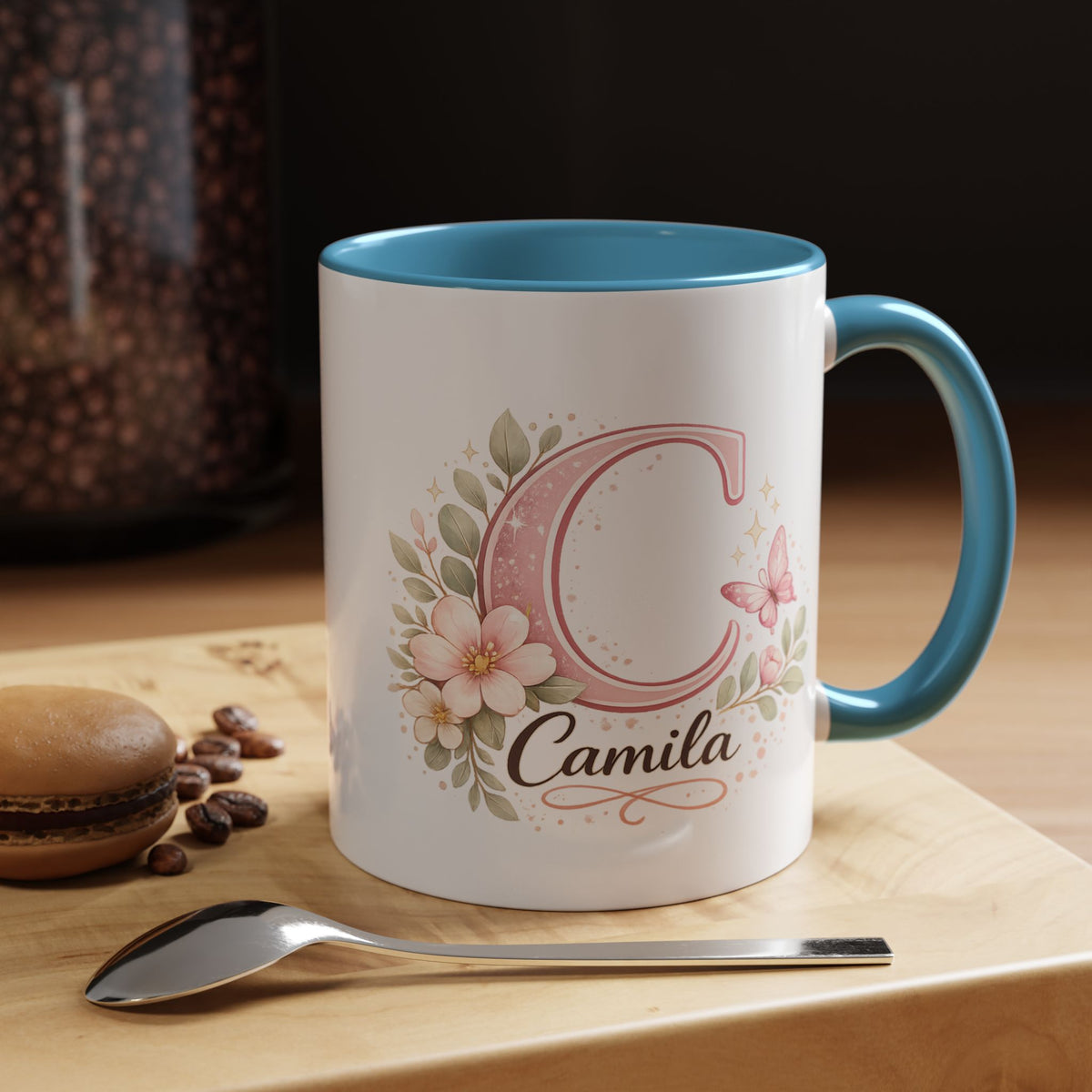 Personalized Initial Name Mug, Custom Floral Monogram Coffee Mug for Women, Butterfly Letter Cup, Birthday Gift for Her, Bridesmaid Mug