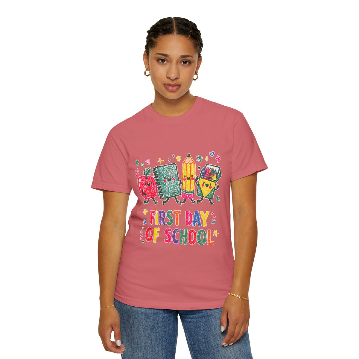 First Day of School T-Shirt, Colorful School Supplies Graphic Tee, Cute Teacher Outfit, Student Back to Class Gift, Classroom Shirt