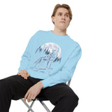 Howling Wolf Moon Sweatshirt, Mountain Forest Crewneck, Wildlife Lover Gift, Rustic Wilderness Graphic Cozy Outdoor Pullover Unisex Top