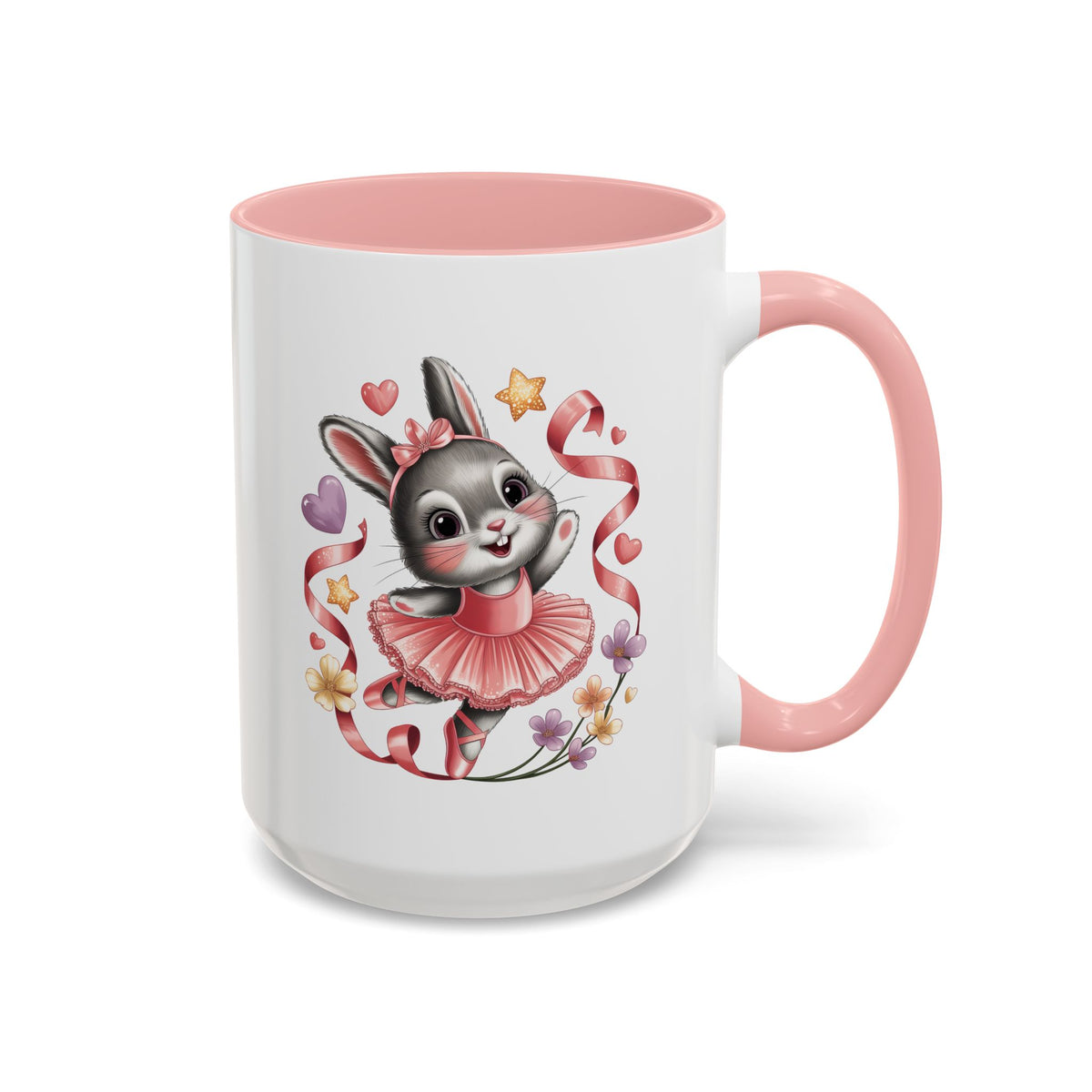 Ballerina Bunny Mug, Rabbit in a Pink Tutu with Flowers and Ribbons, Ballet Recital Gift for a Daughter or Dance Lover's Birthday Surprise