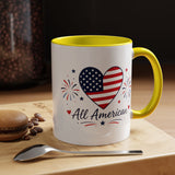 All American Patriotic Heart Coffee Mug, USA Flag Heart Mug, Fourth of July Coffee Cup, American Pride Gift, Independence Day Mug